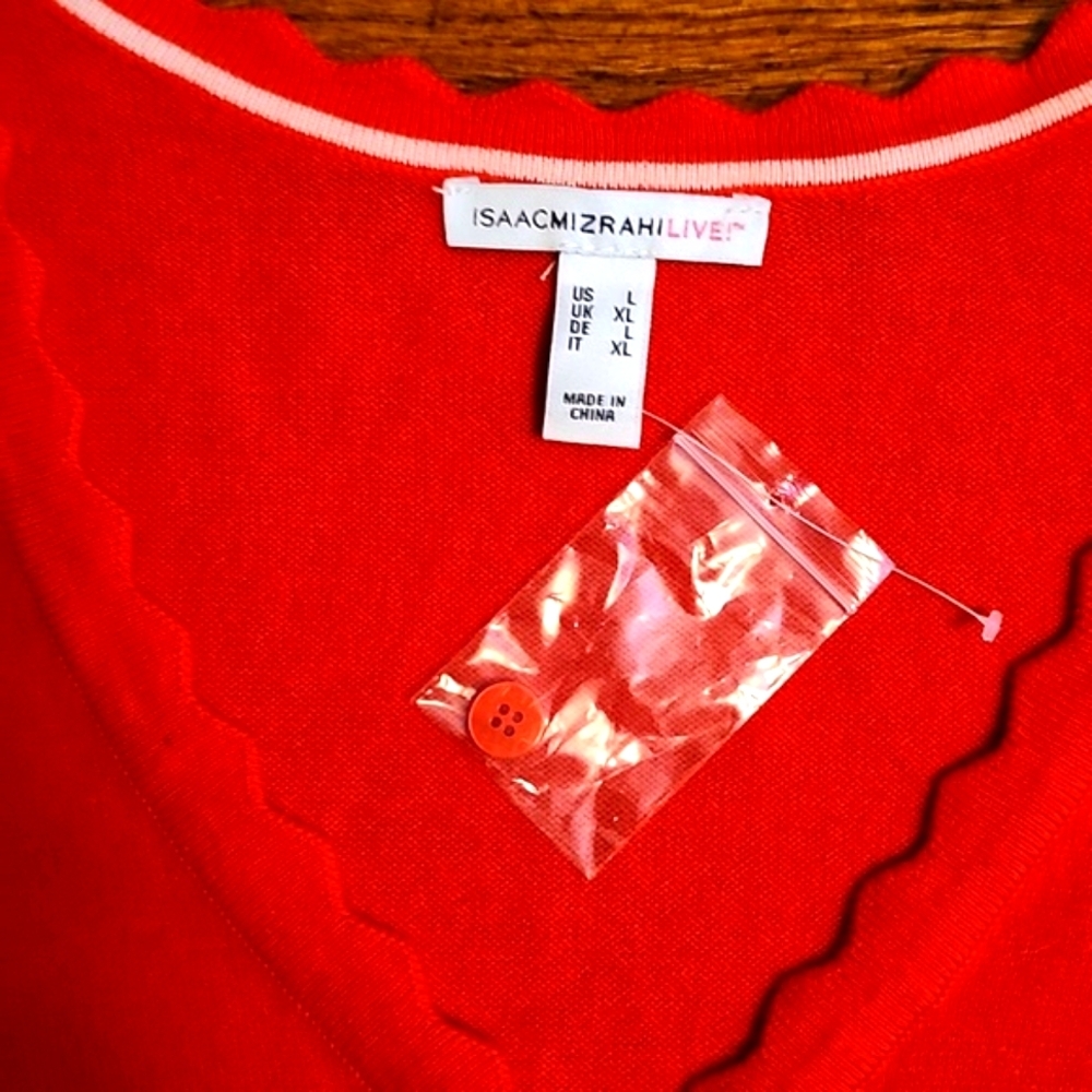 Isaac Mizrahi Live! Red Womens V-Neck Cardigan Sweater - Picture 2 of 5